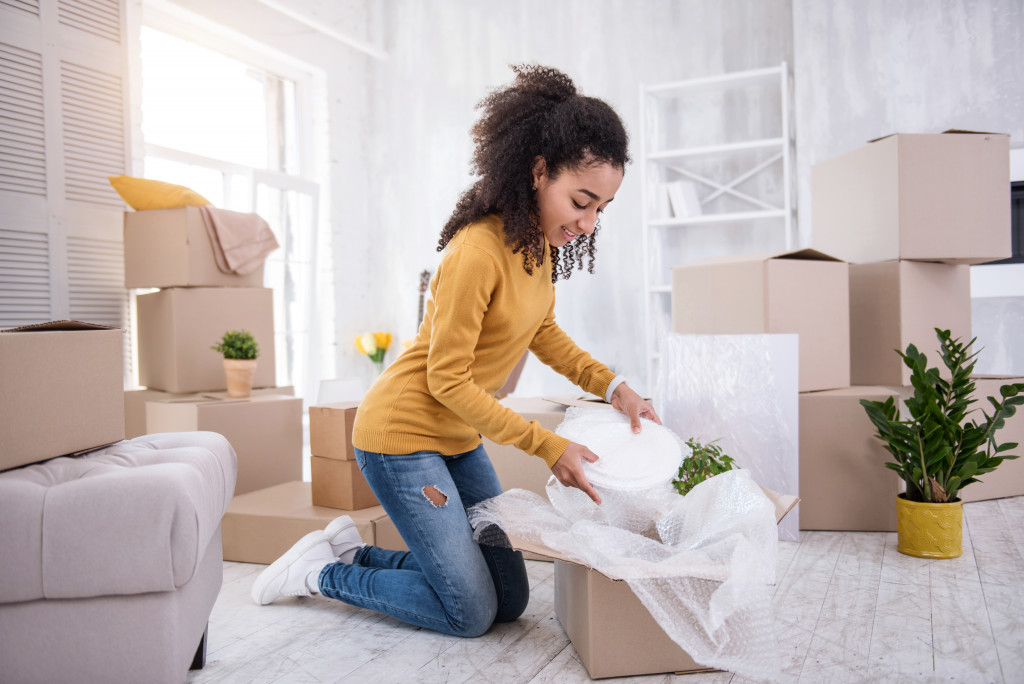 woman moving into rented house