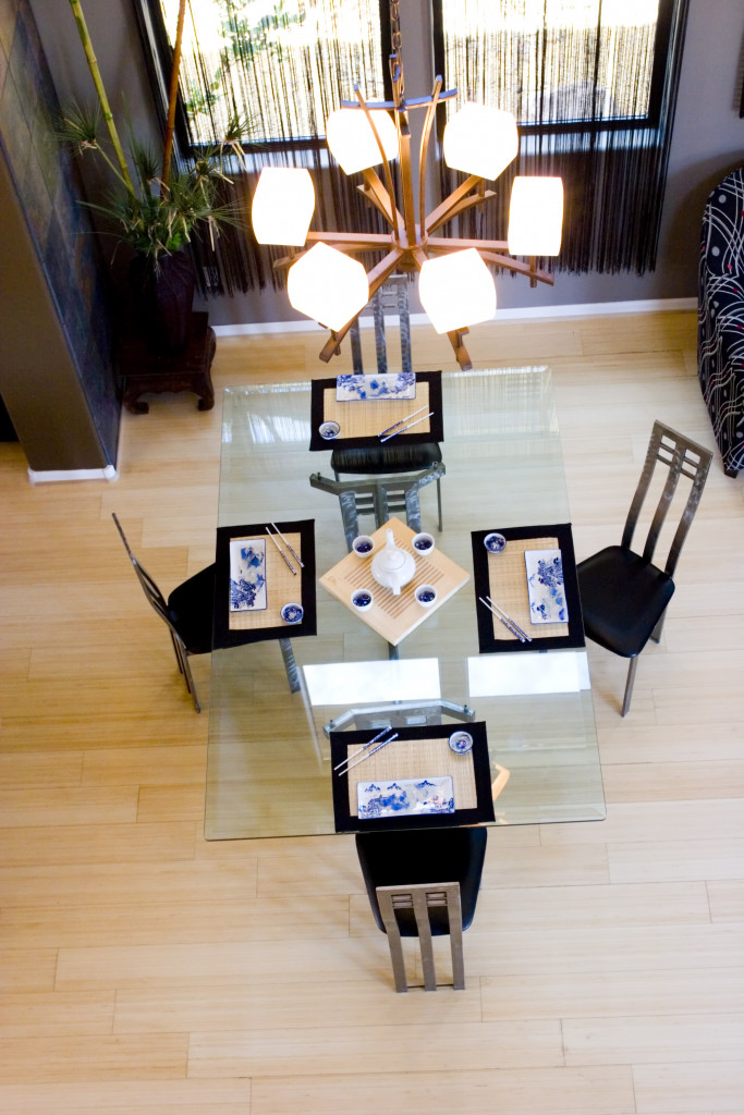 glass dining table with metal chairs