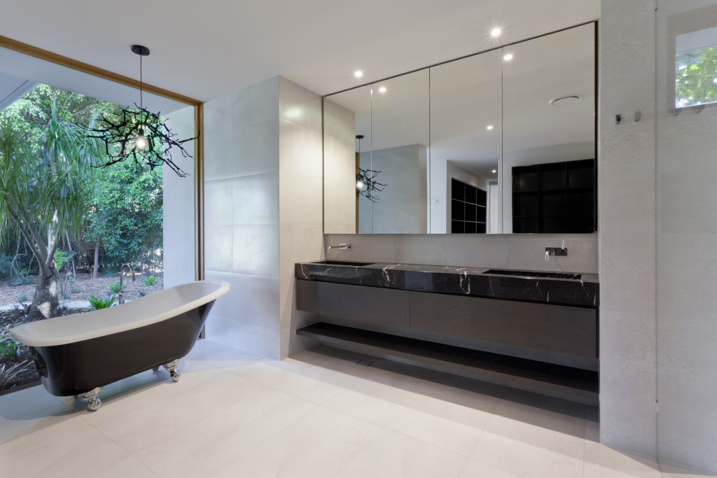 large mirrors in a modern bathroom